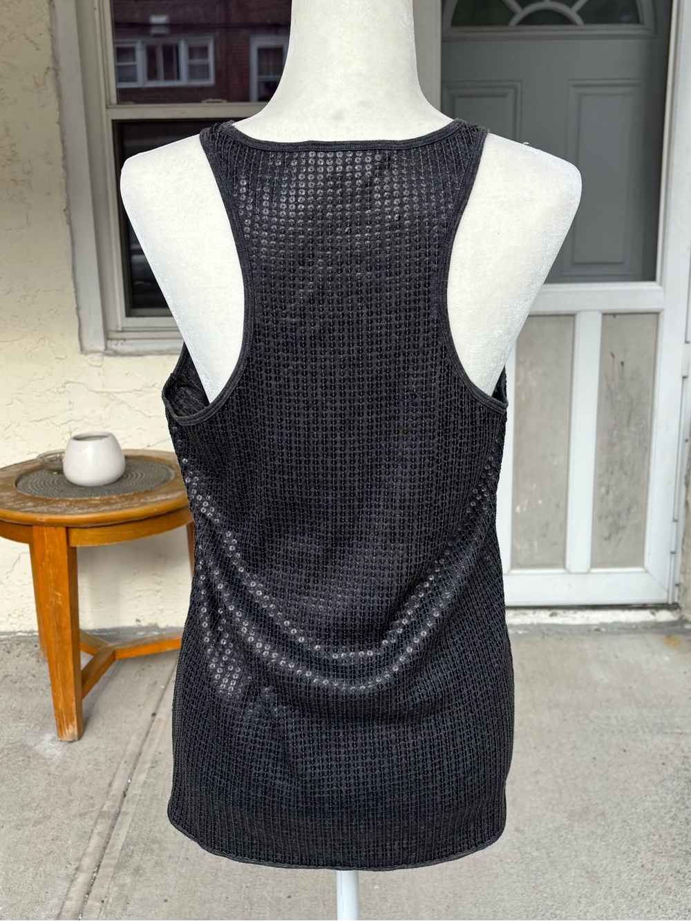 Vince Gray Sequined Open Knit Racerback Scoop Neck Tank Top Size M Medium - Picture 8 of 8